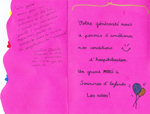 carte de remerciement hopital